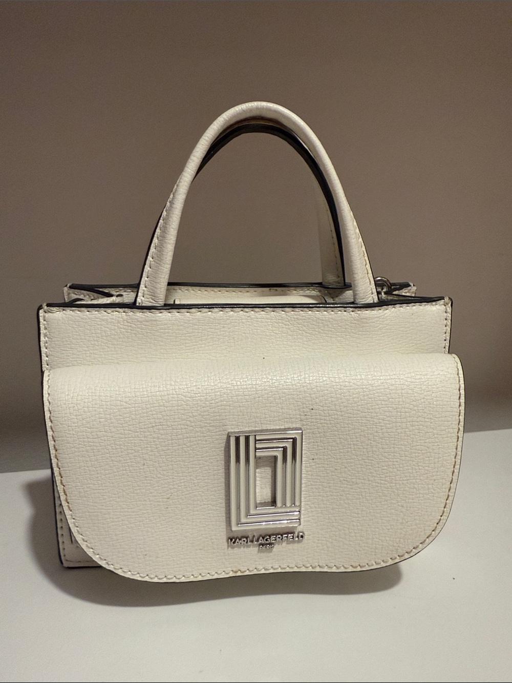 Karl Lagerfeld White Leather Structured Top-Handle Satchel